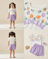 Girls “Princess” Graphic T-Shirt & Purple Skirt Set – 2-Piece Outfit