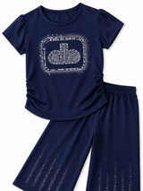 Girls Navy Blue Rhinestone Co-Ord Set