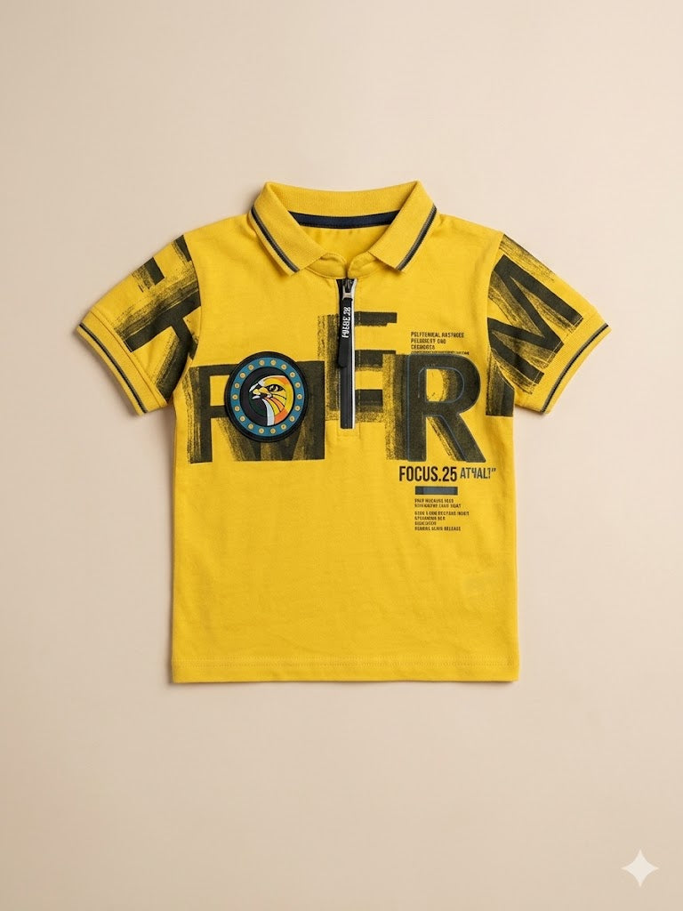 Boys Yellow Graphic T-Shirt – Casual Cotton Short Sleeve Top