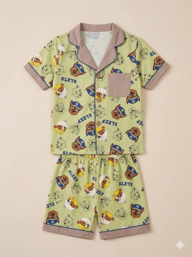 Kids Yellow Printed Shirt & Shorts Set – Casual Cotton Summer Outfit