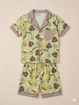 Kids Yellow Printed Shirt & Shorts Set – Casual Cotton Summer Outfit