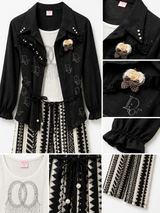 Girls Black 3-Piece Fashion Co-ord Set – Embellished Inner Top, Belted Shirt & Printed Wide Leg Pants