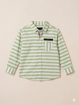 Boys Green Striped Shirt – Casual Cotton Long Sleeve Top