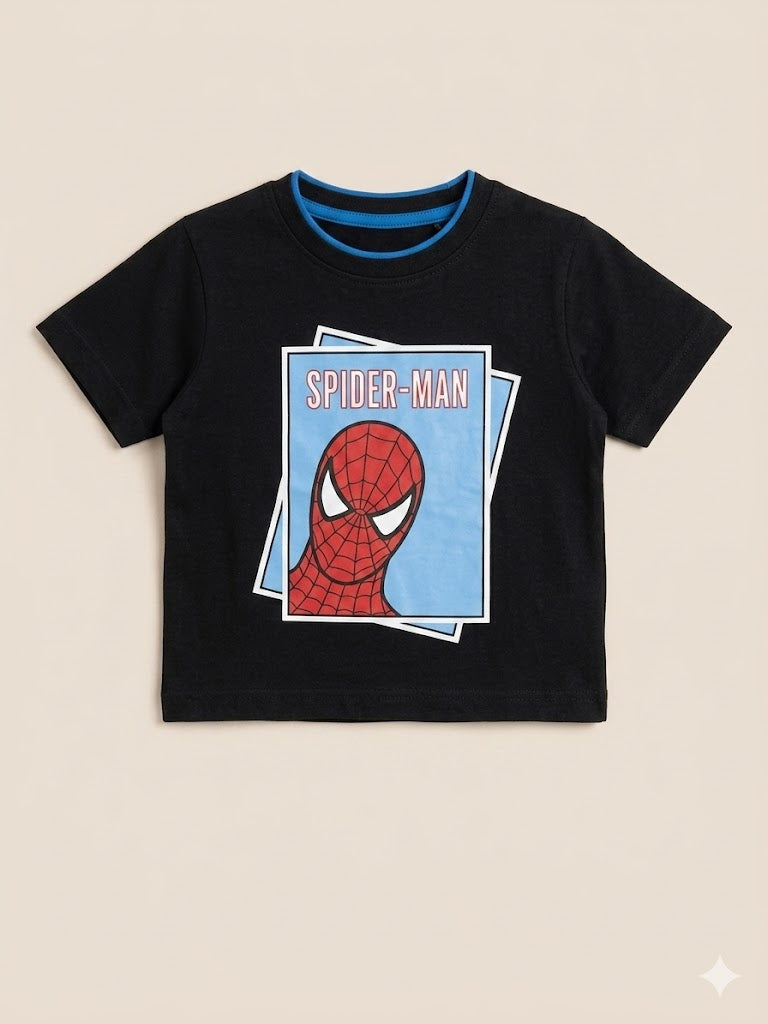 Boys Black Graphic T-Shirt – Casual Cotton Short Sleeve Top