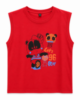 Kids Red Sleeveless Panda Graphic Tank Top – Cute Casual Summer Vest for Boys