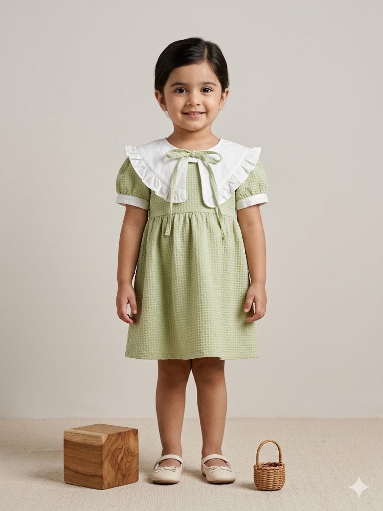 Girls Soft Cotton Bow Detail Summer Dress – Light Green