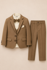 Kids Premium Camel Brown Formal Suit – Elegant Blazer Party Wear Set for Boys
