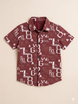 Boys Maroon Printed Shirt – Casual Cotton Short Sleeve Top