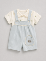 Baby Girls Cute Dungaree Romper Set – Soft Cotton Top & Suspender Shorts Outfit (2 Pcs)