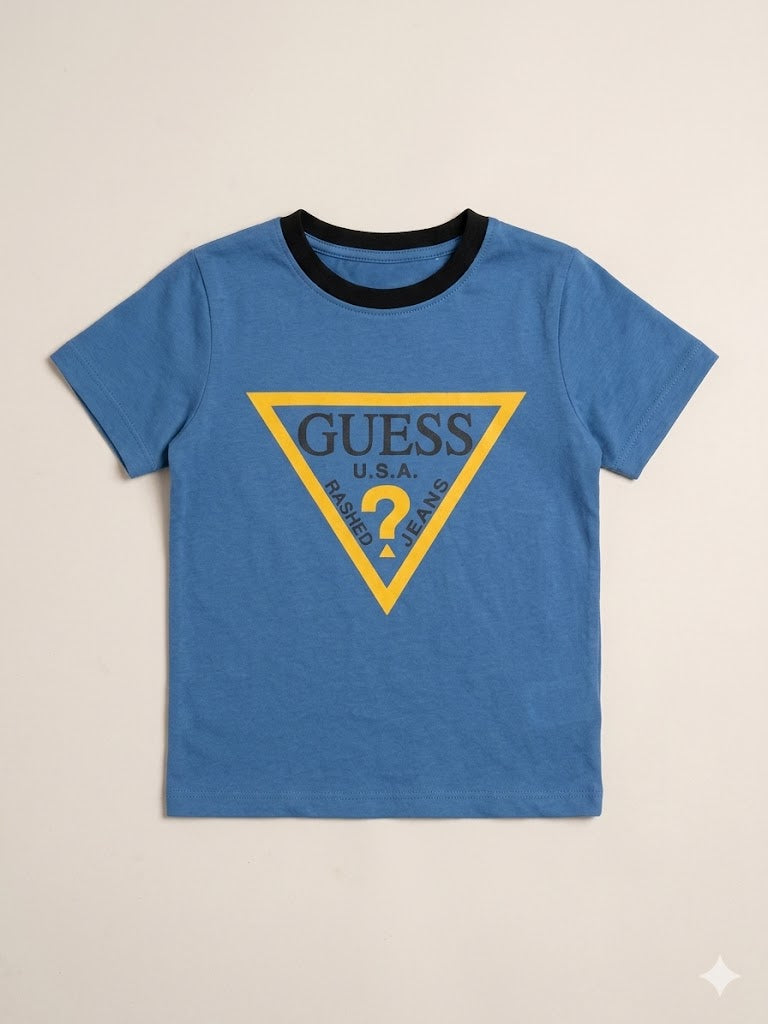 Boys Blue Triangle Graphic T-Shirt – Casual Cotton Short Sleeve Top