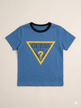 Boys Blue Triangle Graphic T-Shirt – Casual Cotton Short Sleeve Top