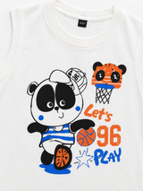 Kids White Sleeveless Panda Print Tank Top – Cute Basketball Summer Vest for Boys