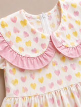 Girls Pink Heart Print Frill Collar Dress – Cute Kids Summer Frock