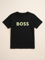 Boys Black “BOSS” Graphic T-Shirt – Casual Cotton Short Sleeve Top