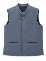 Kids Steel Blue Formal Waistcoat – Premium Ethnic Wedding Waistcoat for Boys