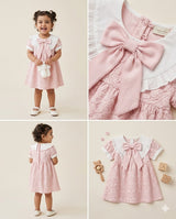 Girls Elegant Bow Front Party Dress – Soft Pink
