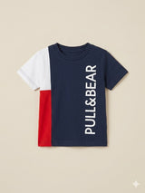 Boys Navy & Grey Panel T-Shirt – Casual Cotton Short Sleeve Top
