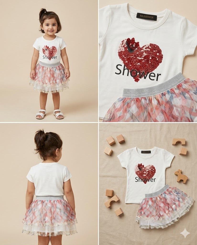Girls “Summer” Graphic T-Shirt & Floral Skirt Set – 2-Piece Outfit
