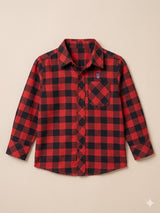 Boys Red & Black Check Shirt – Casual Cotton Long Sleeve Top