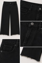 Girls Black Wide Leg Jeans – Frayed Hem Denim Pants