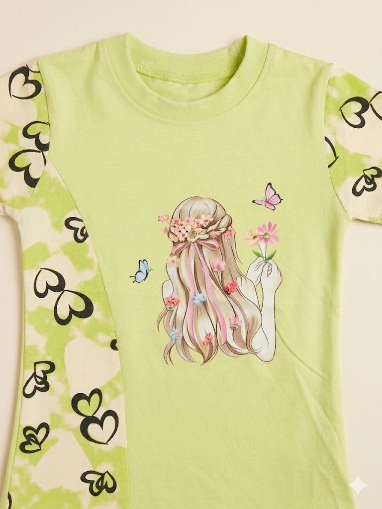 Girls Lime Green Graphic Printed T-Shirt