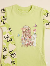 Girls Lime Green Graphic Printed T-Shirt