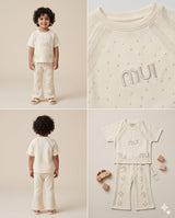 Kids “Milk” Graphic T-Shirt & Printed Pants Set – 2-Piece Casual Outfit