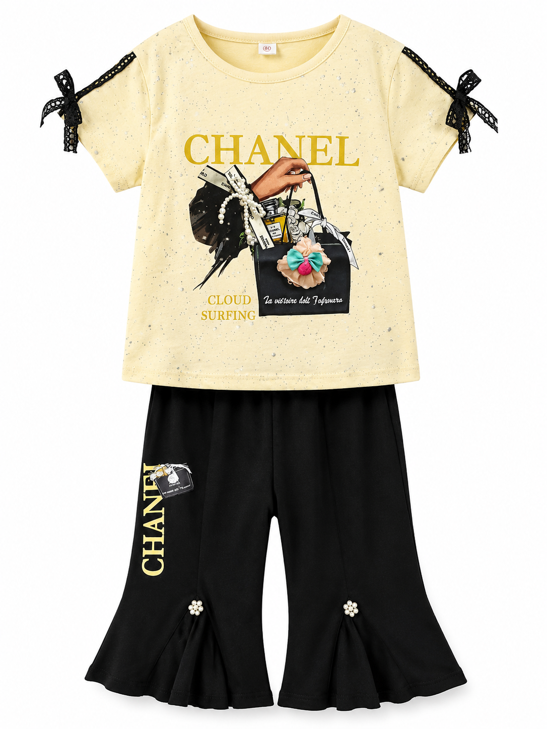 Girls Premium Fashion Co-Ord Set – Printed Top & Flared Pants