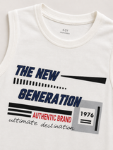 Kids White Sleeveless Graphic Tank Top – Casual Summer Cotton Vest for Boys