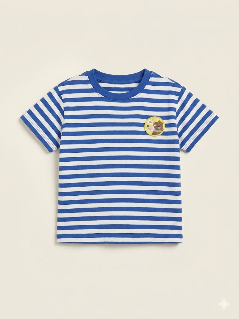 Boys Blue Striped T-Shirt – Casual Cotton Short Sleeve Top