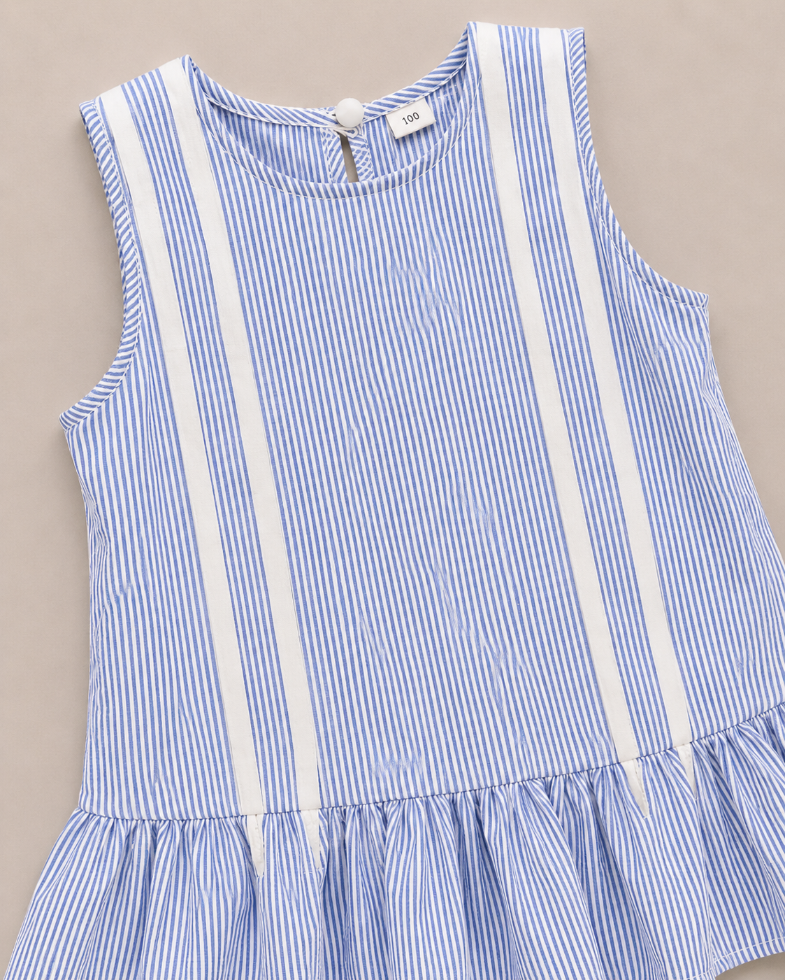Girls Blue Striped Sleeveless Dress – Casual Summer Frill Frock