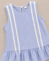 Girls Blue Striped Sleeveless Dress – Casual Summer Frill Frock