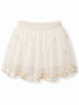 Girls Cream Floral Embroidered Tulle Skirt – Elegant Princess Party Wear Skirt
