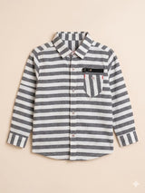 Boys Black & White Striped Shirt – Casual Cotton Long Sleeve Top