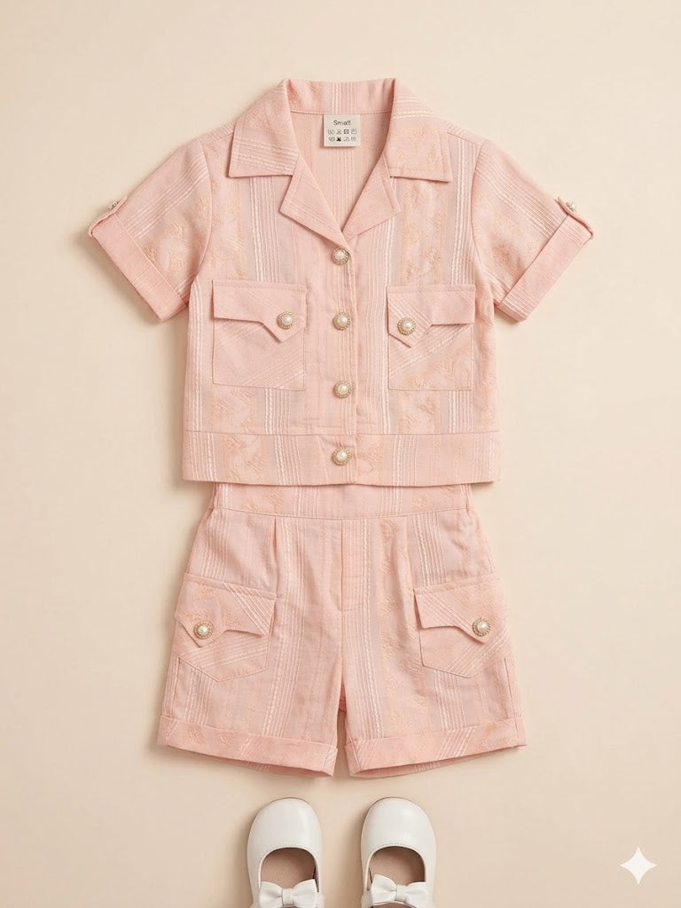 Boys Summer Co-Ord Set – Cotton Shirt & Shorts Outfit (Peach)