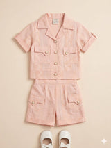 Boys Summer Co-Ord Set – Cotton Shirt & Shorts Outfit (Peach)