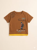 Boys Brown Graphic T-Shirt – Casual Cotton Short Sleeve Top