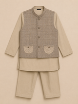 Boys Beige Waistcoat Kurta Trouser Set – Classic Formal Eastern Wear
