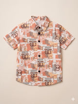 Boys Orange Printed Shirt – Casual Cotton Short Sleeve Top