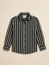 Boys Black & White Striped Casual Shirt – Long Sleeve Stylish Kids Shirt