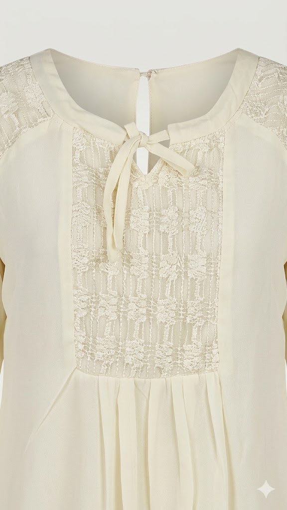 Girls Ivory Lace Detail Peplum Top