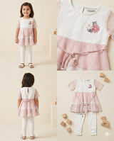 Girls Fancy Frill Top & White Leggings Set – Pink & White