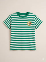 Boys Green Striped T-Shirt – Casual Cotton Short Sleeve Top