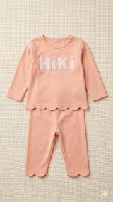 Baby Full Sleeve Romper Set – Soft Cotton Outfit (Peach “Hi Hi”)