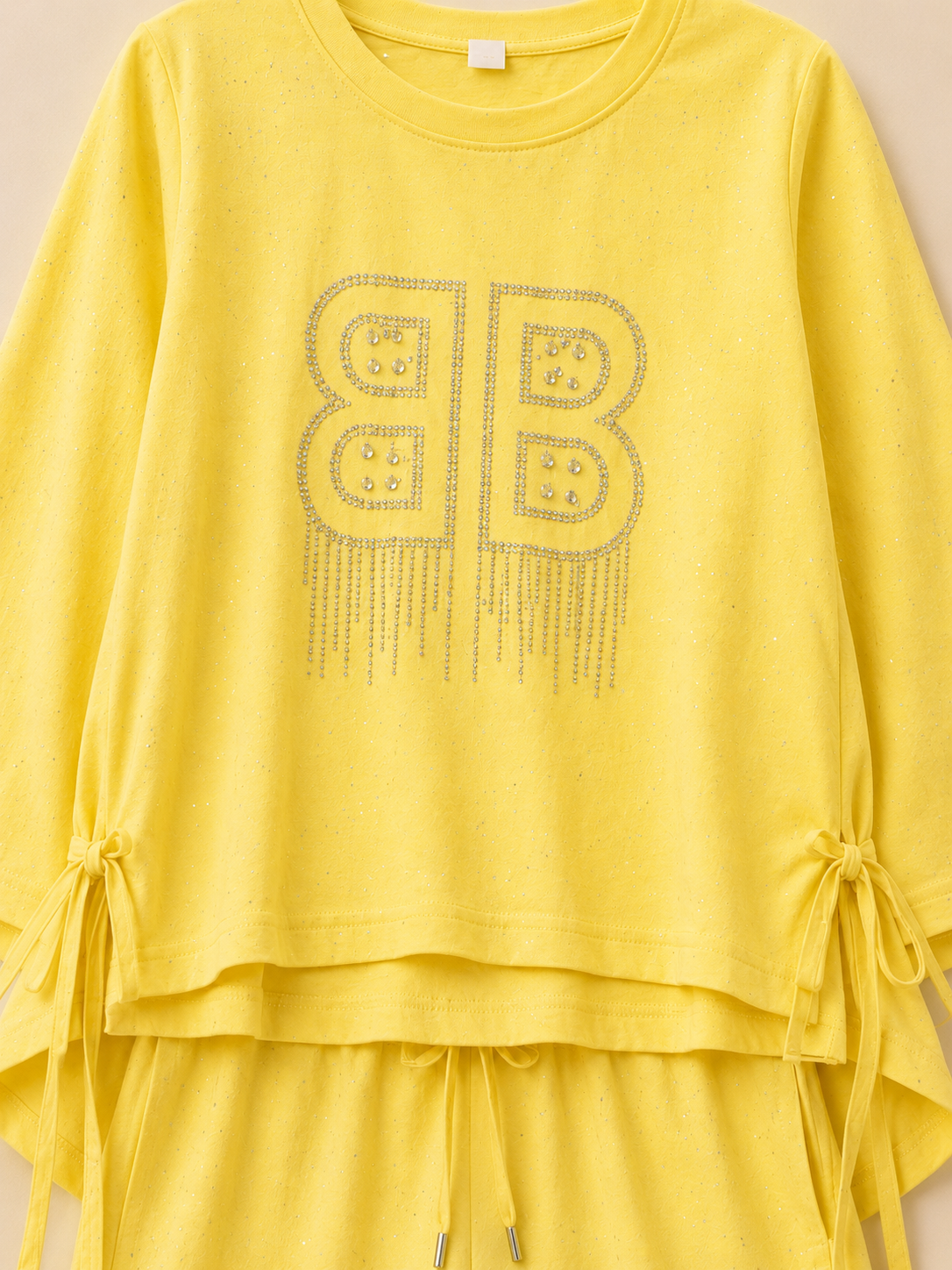 Girls Yellow Rhinestone Co-Ord Short Set