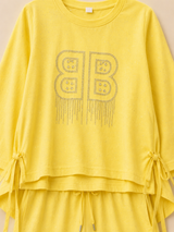 Girls Yellow Rhinestone Co-Ord Short Set