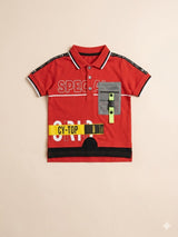 Boys Red Graphic T-Shirt – Casual Cotton Short Sleeve Top