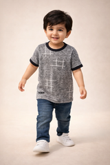 Boys Grey Textured T-Shirt – Casual Cotton Short Sleeve Top