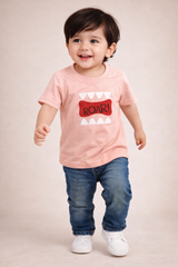 Boys Peach Graphic T-Shirt – Casual Cotton Short Sleeve Top