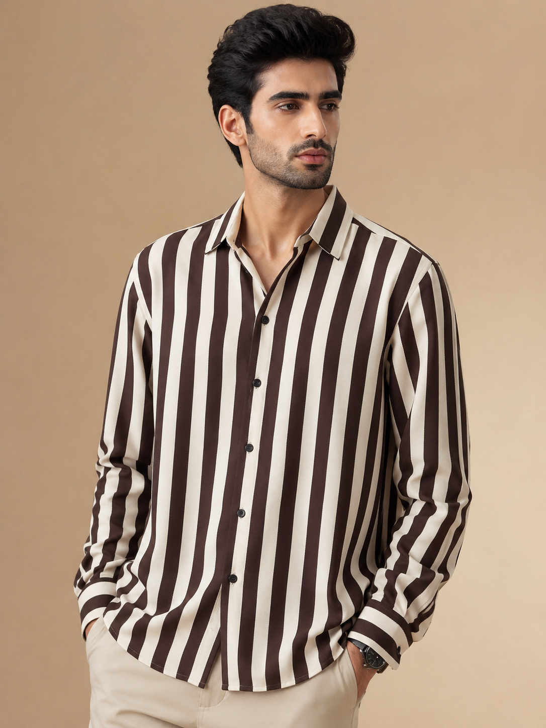 Men Brown Stripted Shirt